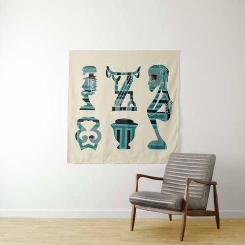african ritual tribe warriors portrait tapestry