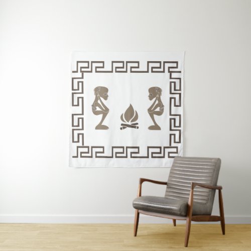 african ritual warriors portrait tapestry