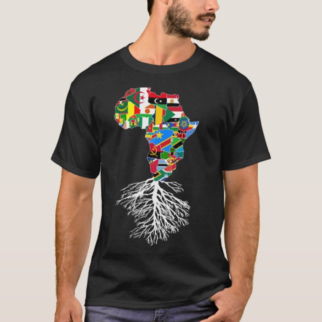 African Roots Continent Map Matching Country Flags T-Shirt (Front)