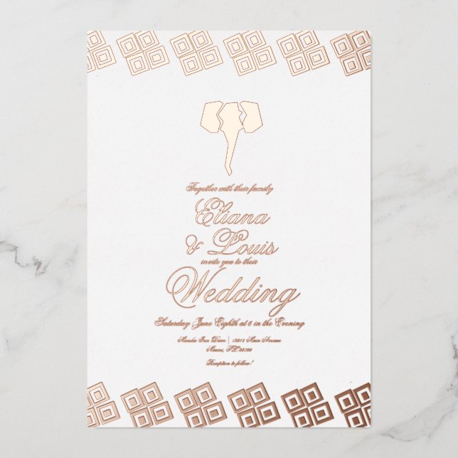 African Rose Gold Ankara Wedding Pressed    Foil Invitation (Front)