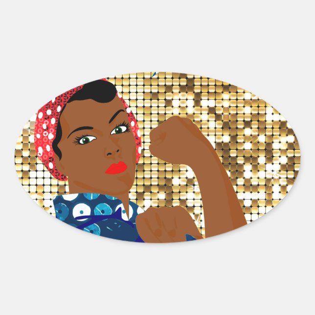 african rosie the riveter oval sticker (Front)