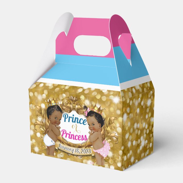 African Royal Gender Reveal Gold Glitter Favor Boxes (Front Side)