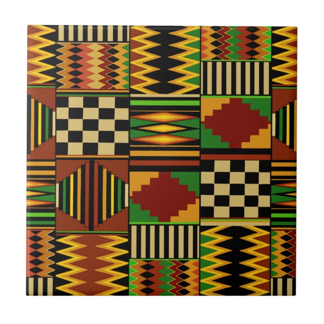 African Royal Kente Cloth Design Ceramic Tile (Front)