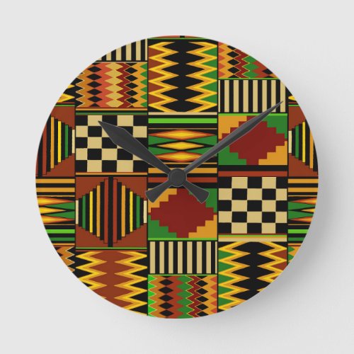African Royal Kente Cloth Design Round Clock