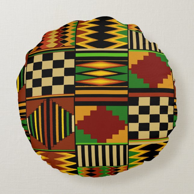 African Royal Kente Cloth Design Round Pillow (Back)