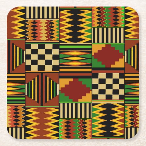 African Royal Kente Cloth Design Square Paper Coaster