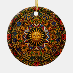 African Sacred Geometry Mandala — Kente Ndebele Ceramic Ornament