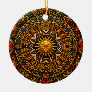 African Sacred Geometry Mandala — Kente Ndebele Ceramic Ornament