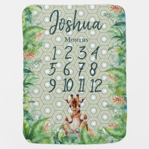 African Safari, A Wild One, Giraffe, with months Baby Blanket