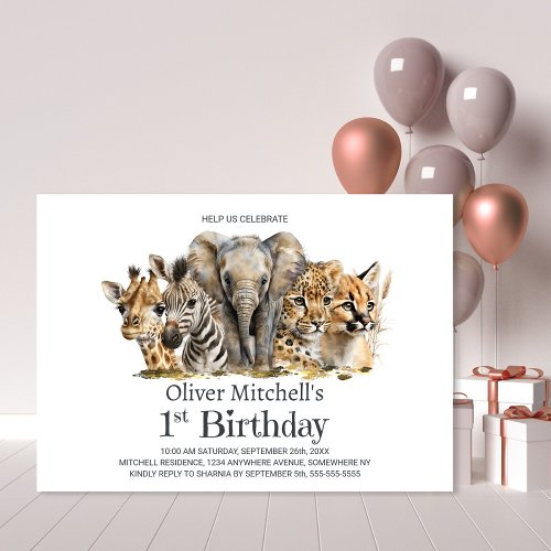 African Safari Animals 1st Birthday Party Invitation