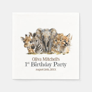 African Safari Animals 1st Birthday Party Napkins