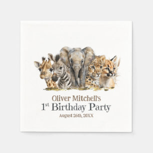 African Safari Animals 1st Birthday Party Napkins