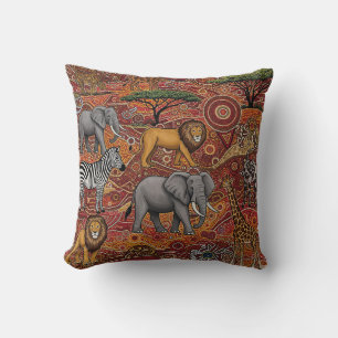 AFRICAN SAFARI ANIMALS THROW PILLOW