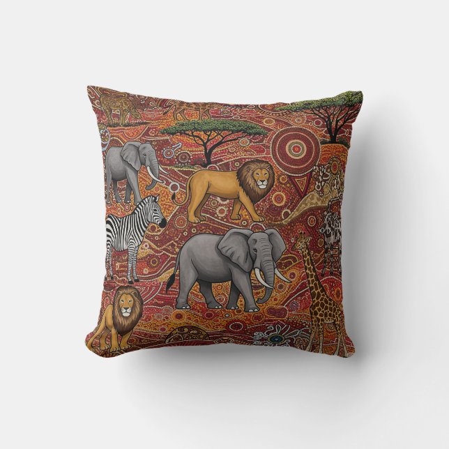 AFRICAN SAFARI ANIMALS THROW PILLOW (Front)