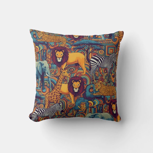 AFRICAN SAFARI ANIMALS THROW PILLOW (Front)