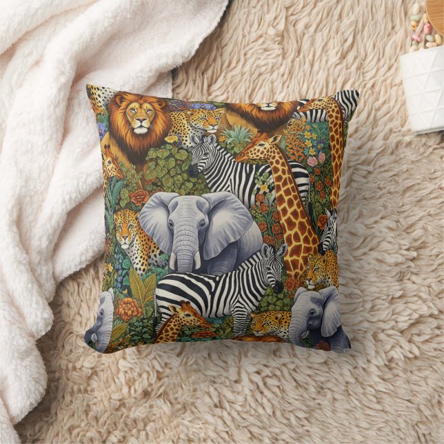 AFRICAN SAFARI ANIMALS Throw Pillow (Blanket)