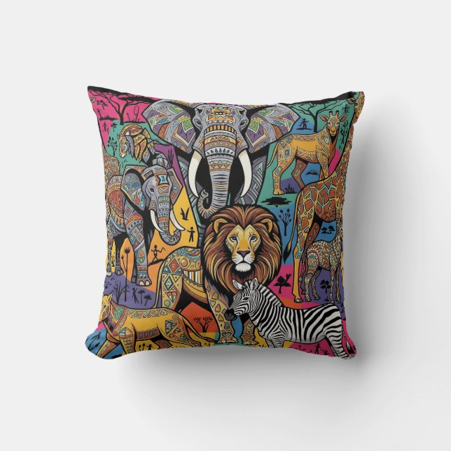 AFRICAN SAFARI ANIMALS THROW PILLOW (Front)