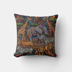 AFRICAN SAFARI ANIMALS THROW PILLOW
