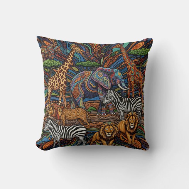 AFRICAN SAFARI ANIMALS THROW PILLOW (Front)