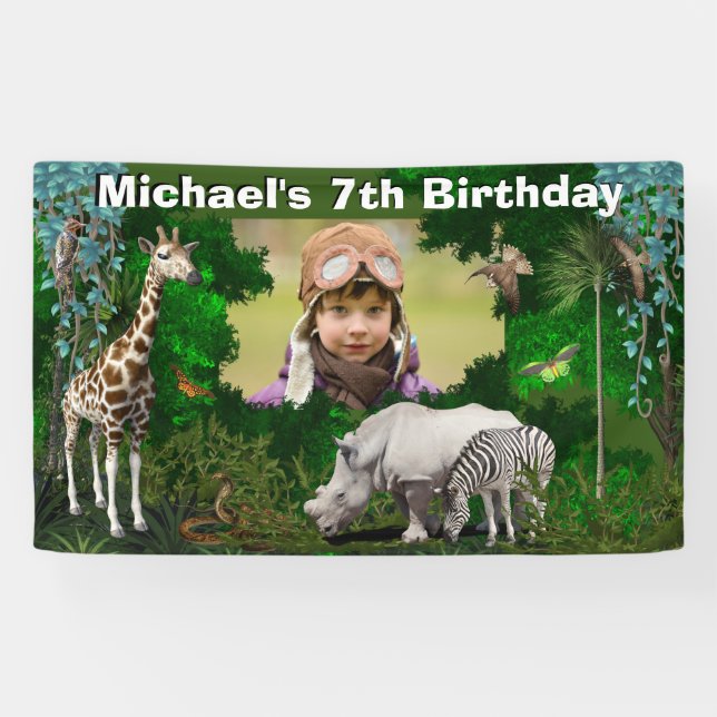 African safari animals woodland photo birthday banner (Horizontal)