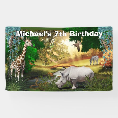 African safari animals woodland zoo birthday banner