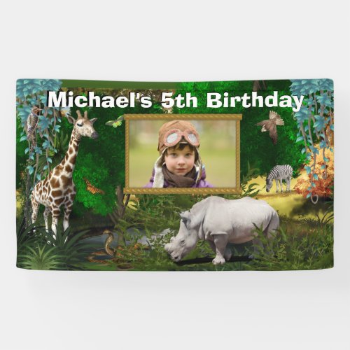 African safari animals woodland zoo birthday photo banner