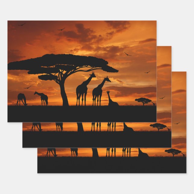 African Safari at Sunset Wrapping Paper Sheets (Set)