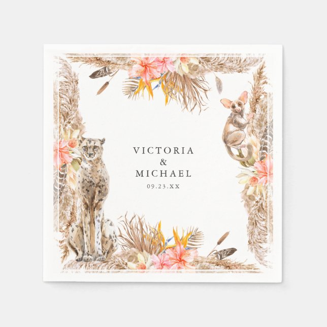 African Safari Boho Floral Monogram Napkins (Front)