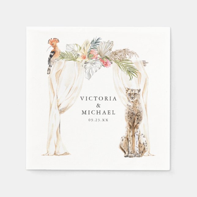African Safari Boho Floral Monogram Napkins (Front)