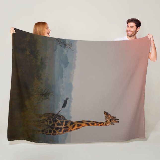 African Safari Colorful Sunrise with Animals Fleece Blanket (In Situ)