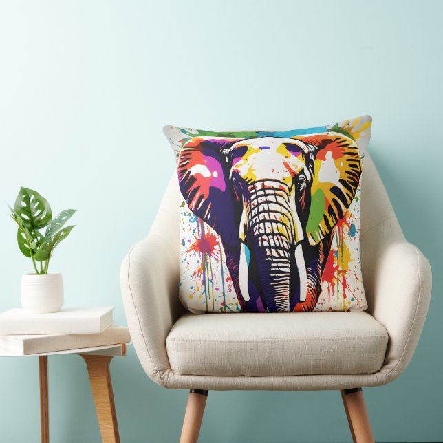 African Safari Elephant Rainbow Design Throw Pillow (Chair)