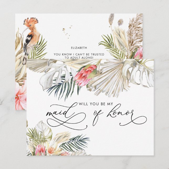 African Safari Floral | Be My Maid of Honor Postcard (Front/Back)