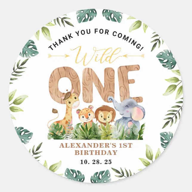 African Safari Forest Wild One Thank You Classic Round Sticker | Zazzle