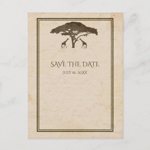 African Safari Giraffes  Tree Save The Date Announcement Postcard