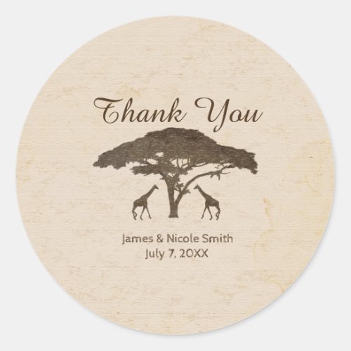 African Safari Giraffes  Tree Vintage Wedding Classic Round Sticker