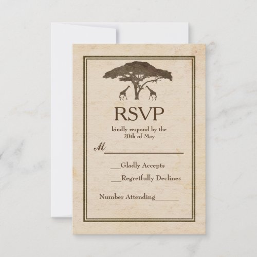 African Safari Giraffes Tree Vintage Wedding RSVP