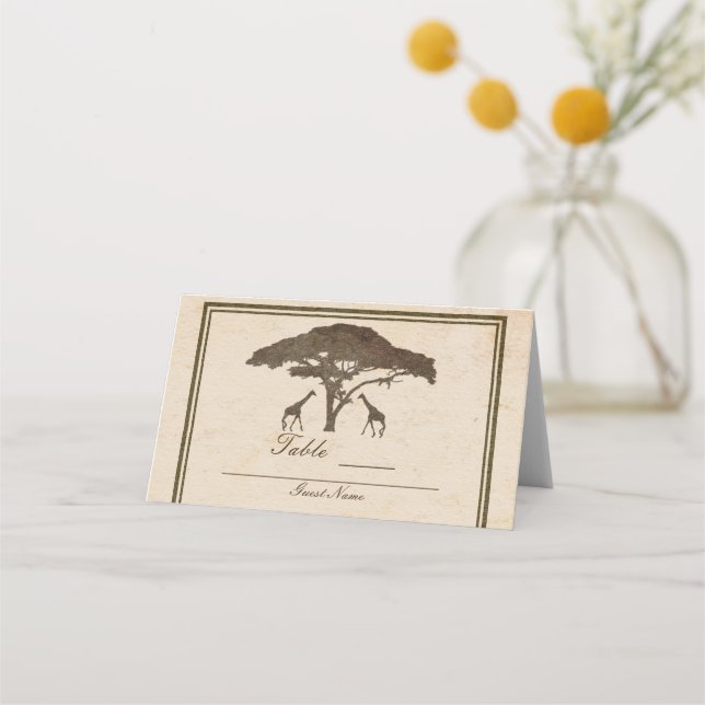 African Safari Giraffes & Tree Wedding Seating Place Card (Back)