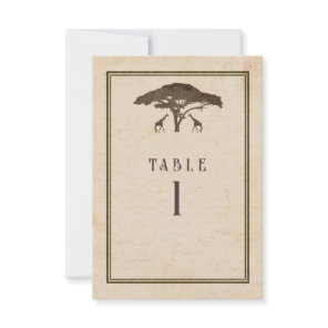 African Safari Giraffes Tree Wedding Table Number