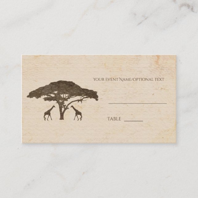African Safari Giraffes Tree Wedding Table Seating Place Card (Front)
