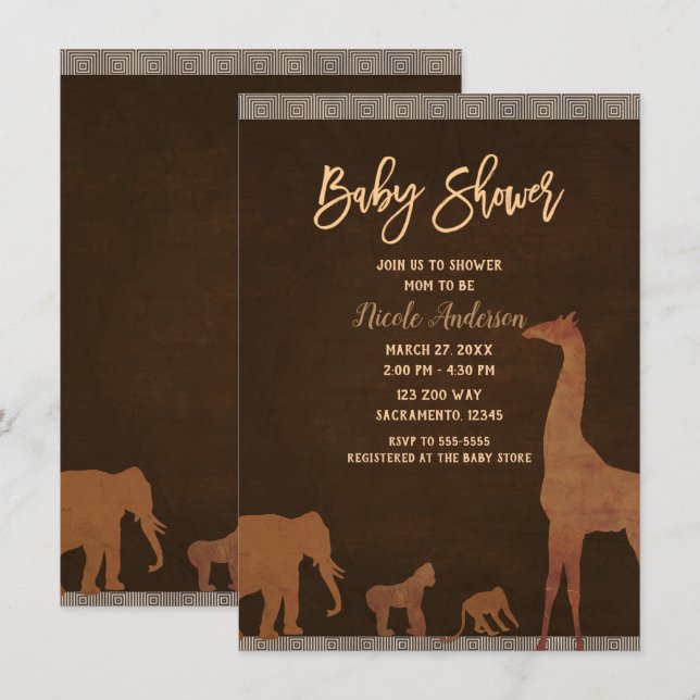 African Safari Jungle Zoo Animals Baby Shower Invitation (Front/Back)