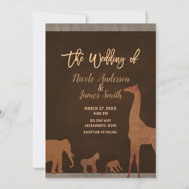 African Safari Jungle Zoo Vintage Wedding Invitation (Front)