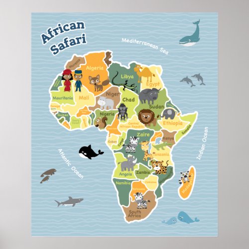 African Safari Map Poster