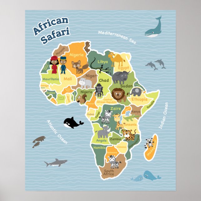 African Safari Map Poster (Front)