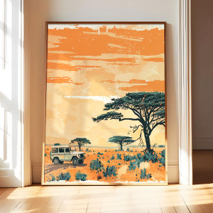 African Safari Poster Art Print, Vintage Retro Lan