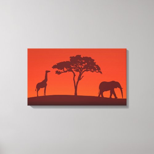 African Safari Silhouette _ 3 Panels Canvas Print