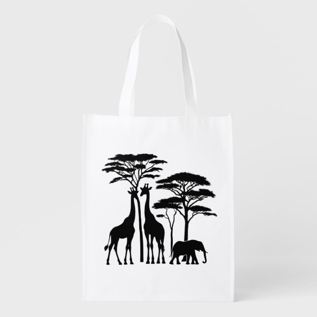 African Safari Silhouette - Giraffes, Elephant, an Grocery Bag (Front)