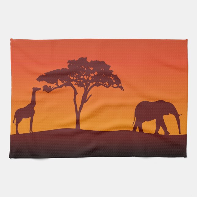 African Safari Silhouette - Kitchen Towel (Horizontal)