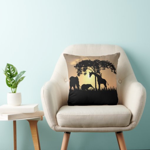 African Safari Silhouette Pillow | Zazzle