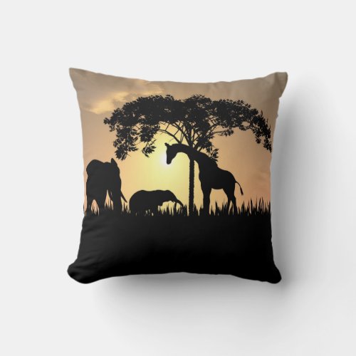 African Safari Silhouette Pillow