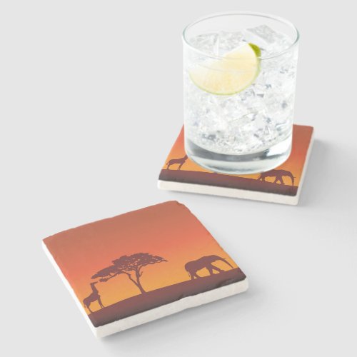 African Safari Silhouette _ Stone Coaster